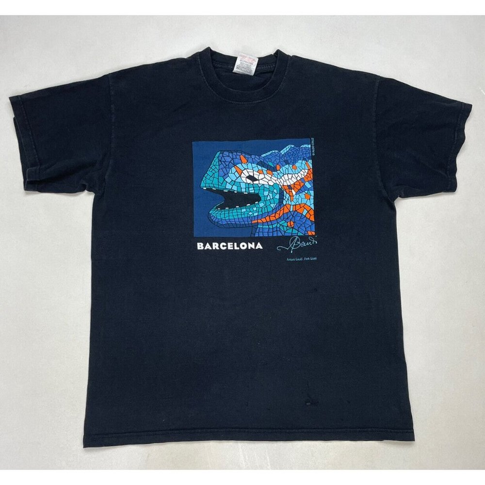 Barcelona Art Graphic T-shirt Men Adult Large Black Short Sleeve